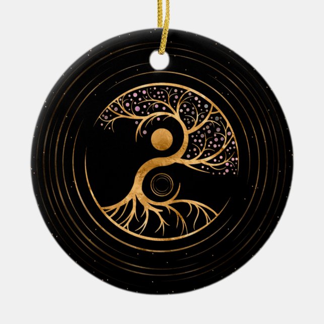 Yin Yang Tree of life - Fluorite and Gold Ceramic Ornament (Front)