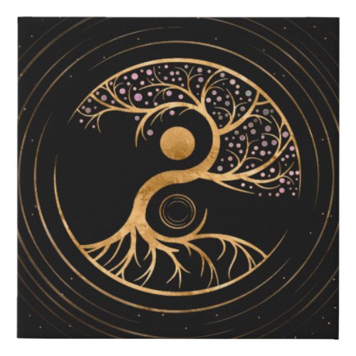 Yin Yang Tree of life _ Fluorite and Gold Faux Canvas Print