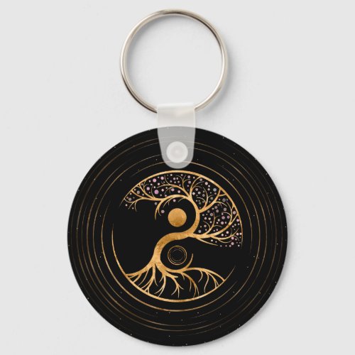 Yin Yang Tree of life _ Fluorite and Gold Keychain