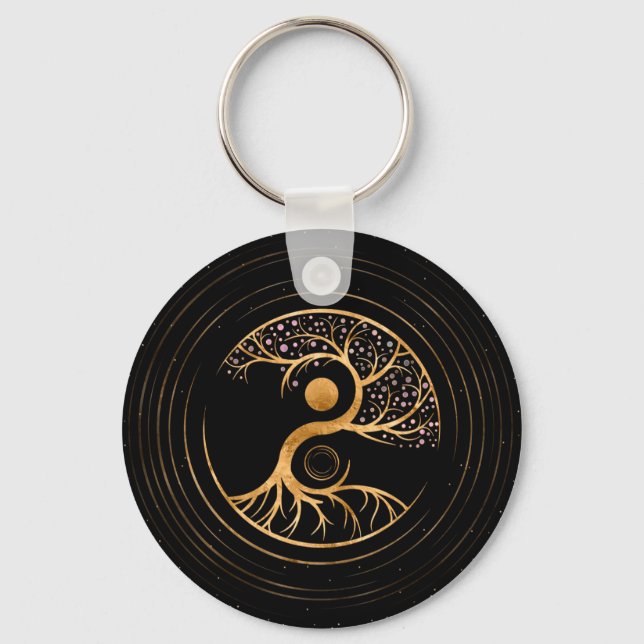 Yin Yang Tree of life - Fluorite and Gold Keychain (Front)