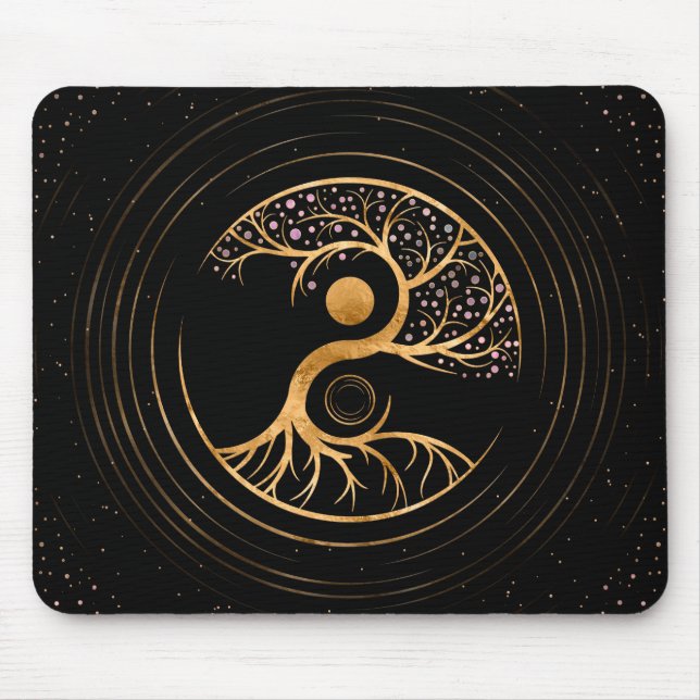 Yin Yang Tree of life - Fluorite and Gold Mouse Pad (Front)