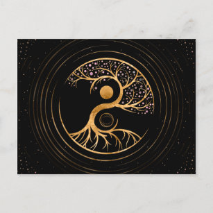 Yin Yang Tree of life - Fluorite and Gold Postcard