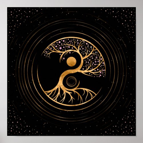 Yin Yang Tree of life _ Fluorite and Gold Poster