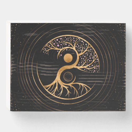 Yin Yang Tree of life _ Fluorite and Gold Wooden Box Sign