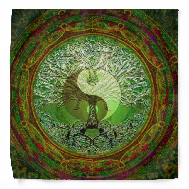 Yin Yang Tree of Life Green Bandana (Front)