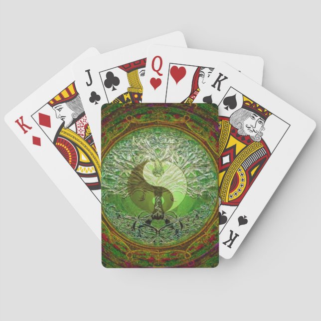 Yin Yang Tree of Life Green Poker Cards (Back)
