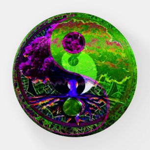 Yin Yang Tree of Life in Purple and Green  Paperweight