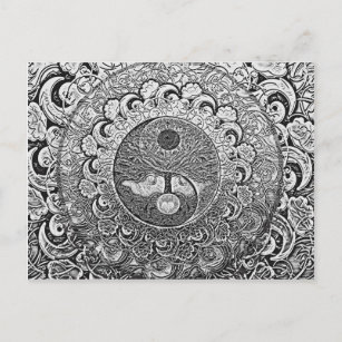 Yin Yang Tree of Life in Silver and Chrome Postcard
