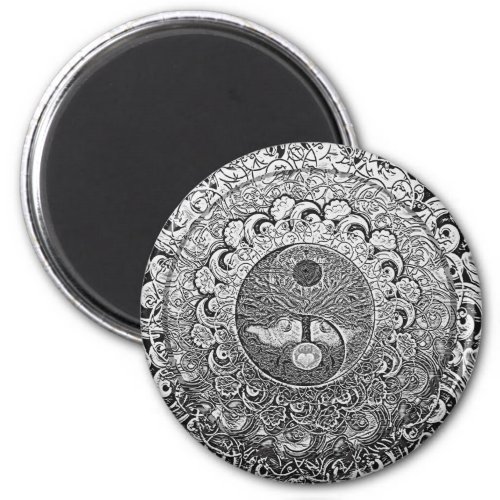 Yin Yang Tree of Life in Silver Colors Magnet