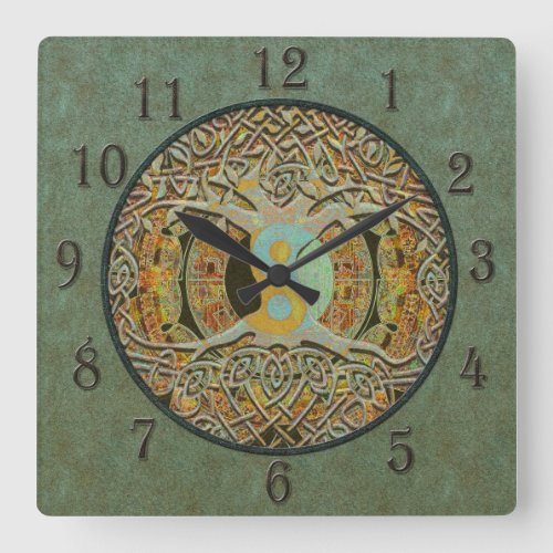 Yin Yang Tree of Life Leather Look Square Wall Clock
