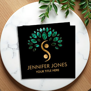 Yin Yang tree of life - Malachite leaves and Gold Square Business Card