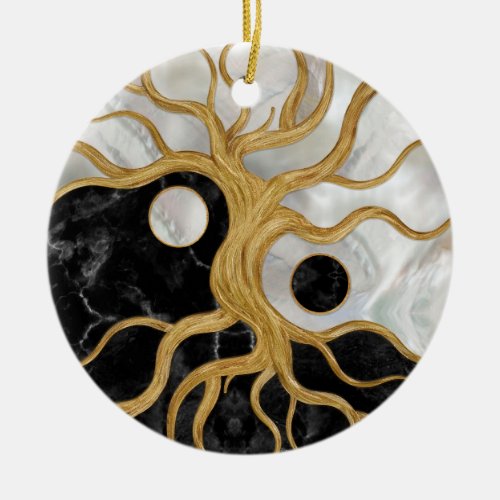 Yin Yang Tree of life _ Marbles and Gold Ceramic Ornament