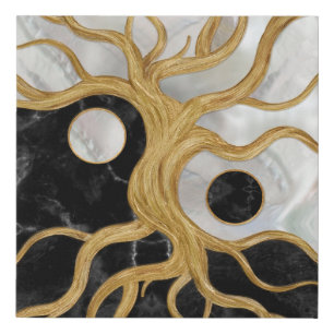 Yin Yang Tree of life - Marbles and Gold Faux Canvas Print
