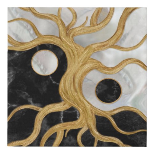 Yin Yang Tree of life _ Marbles and Gold Faux Canvas Print