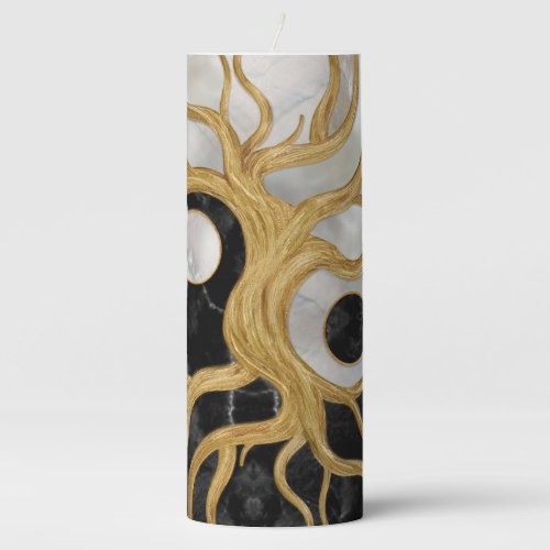 Yin Yang Tree of life _ Marbles and Gold Pillar Candle