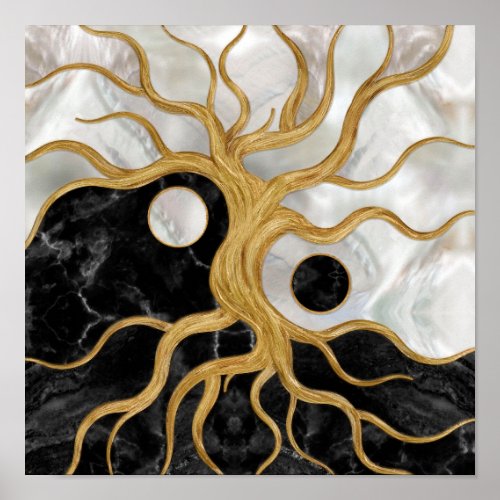 Yin Yang Tree of life _ Marbles and Gold Poster