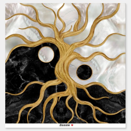Yin Yang Tree of life _ Marbles and Gold Sticker