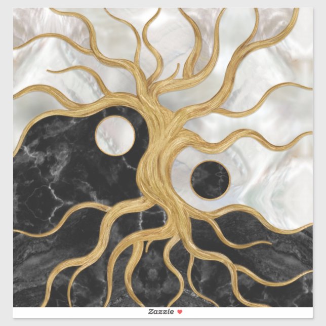 Yin Yang Tree of life - Marbles and Gold Sticker (Sheet)