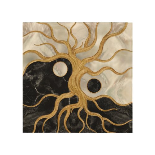 Yin Yang Tree of life _ Marbles and Gold Wood Wall Art