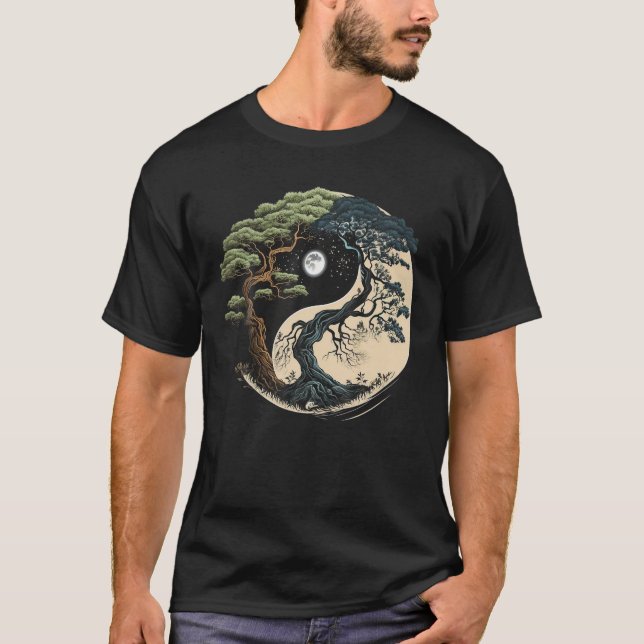 Yin Yang Tree of Life on Buddhist Bonsai Tree T Sh T-Shirt (Front)