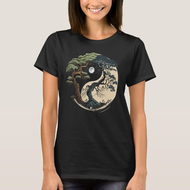 Yin Yang Tree of Life on Buddhist Bonsai Tree T-Shirt (Front)