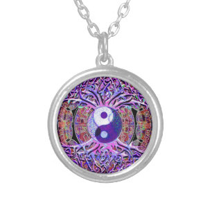 Yin Yang Tree of Life Silver Plated Necklace
