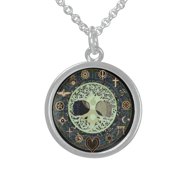 Yin Yang Tree of Life Symbol Sterling Silver Necklace (Front)