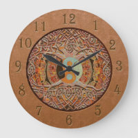 Yin Yang Tree of Life Tan Leather Look Large Clock