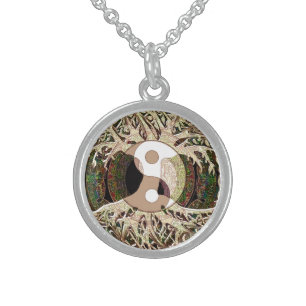 Yin Yang Tree of Life Tan Sterling Silver Necklace