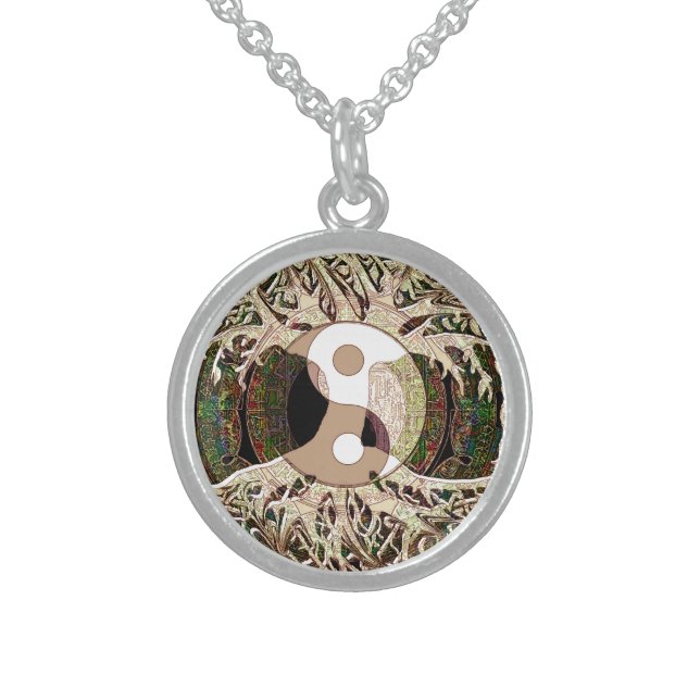 Yin Yang Tree of Life Tan Sterling Silver Necklace (Front)
