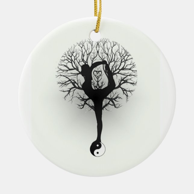 Yin Yang, Tree of Life, Women, Yoga Ceramic Ornament (Front)