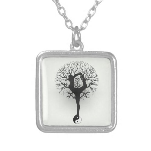 Yin Yang Tree of Life Women Yoga Silver Plated Necklace