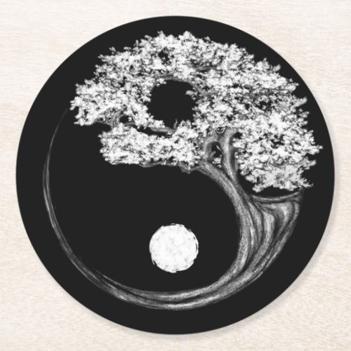 Yin Yang Tree Round Paper Coaster