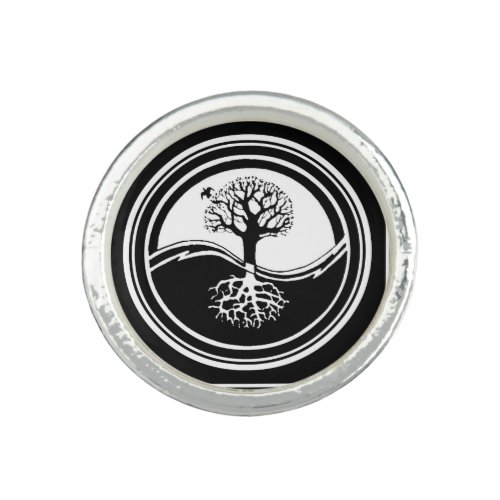 Yin Yang Tree Symbol Black and White Family Ring
