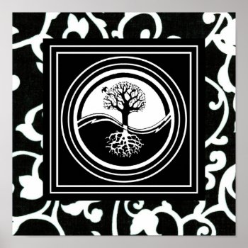 Yin Yang Tree Symbol Black White Harmony Poster by MagnoliaVintage at Zazzle
