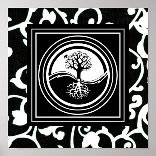 Yin Yang Tree Symbol Black White Harmony Poster