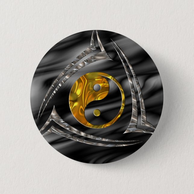 Yin & Yang / Tribal - gold silver Button (Front)
