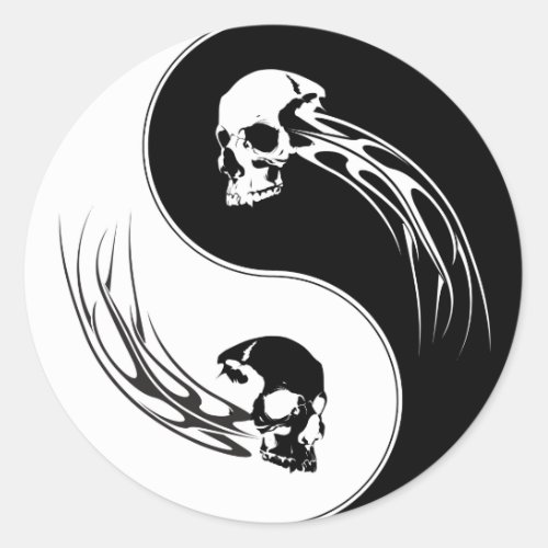 Yin Yang Tribal Skull Classic Round Sticker