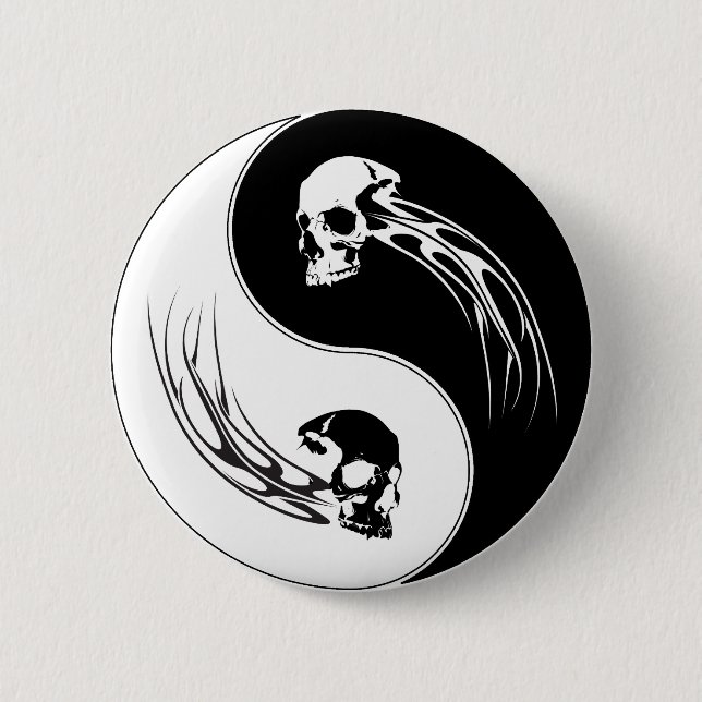 Yin Yang Tribal Skull Pinback Button (Front)