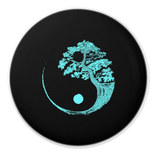 Yin Yang Turquoise Blue Bonsai Tree Japanese Ceramic Knob