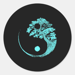 Yin Yang Turquoise Blue Bonsai Tree Japanese Classic Round Sticker