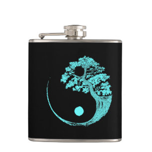 Yin Yang Turquoise Blue Bonsai Tree Japanese Flask