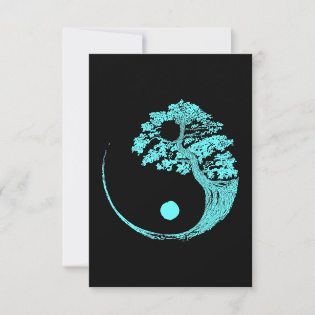 Yin Yang Turquoise Blue Bonsai Tree Japanese Thank You Card (Front)