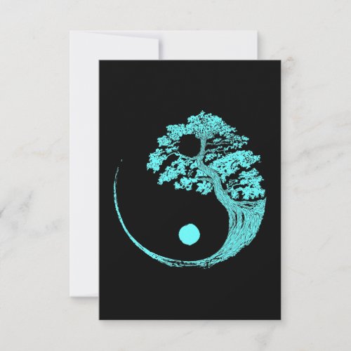 Yin Yang Turquoise Blue Bonsai Tree Japanese Thank You Card