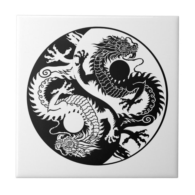 YIN YANG TWO DRAGONS CERAMIC TILE (Front)