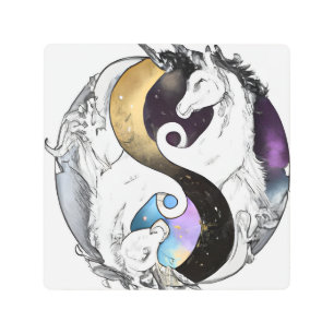 Yin Yang Unicorns Metal Print