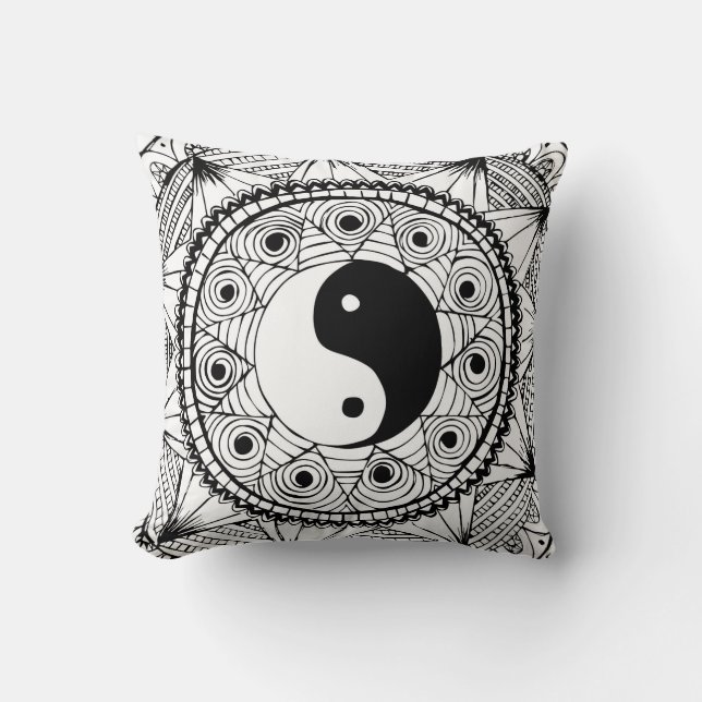 Yin & Yang White Throw Pillow (Front)