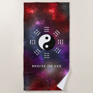 Yin Yang with Bagua Trigram Symbols I-Ching Beach Towel
