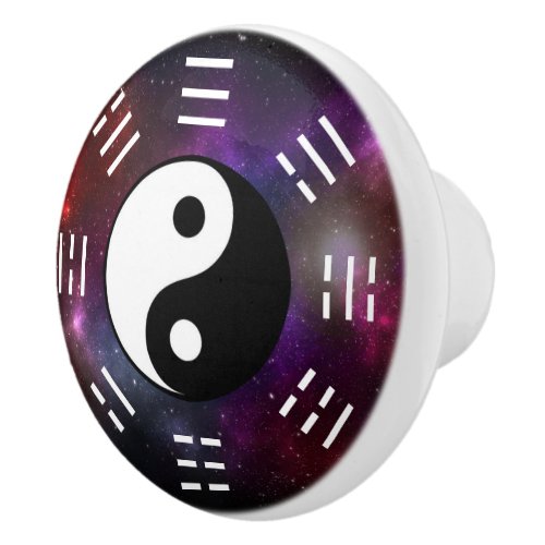 Yin Yang with Bagua Trigram Symbols I_Ching Cerami Ceramic Knob