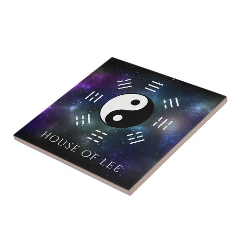 Yin Yang with Bagua Trigram Symbols I_Ching Ceramic Tile